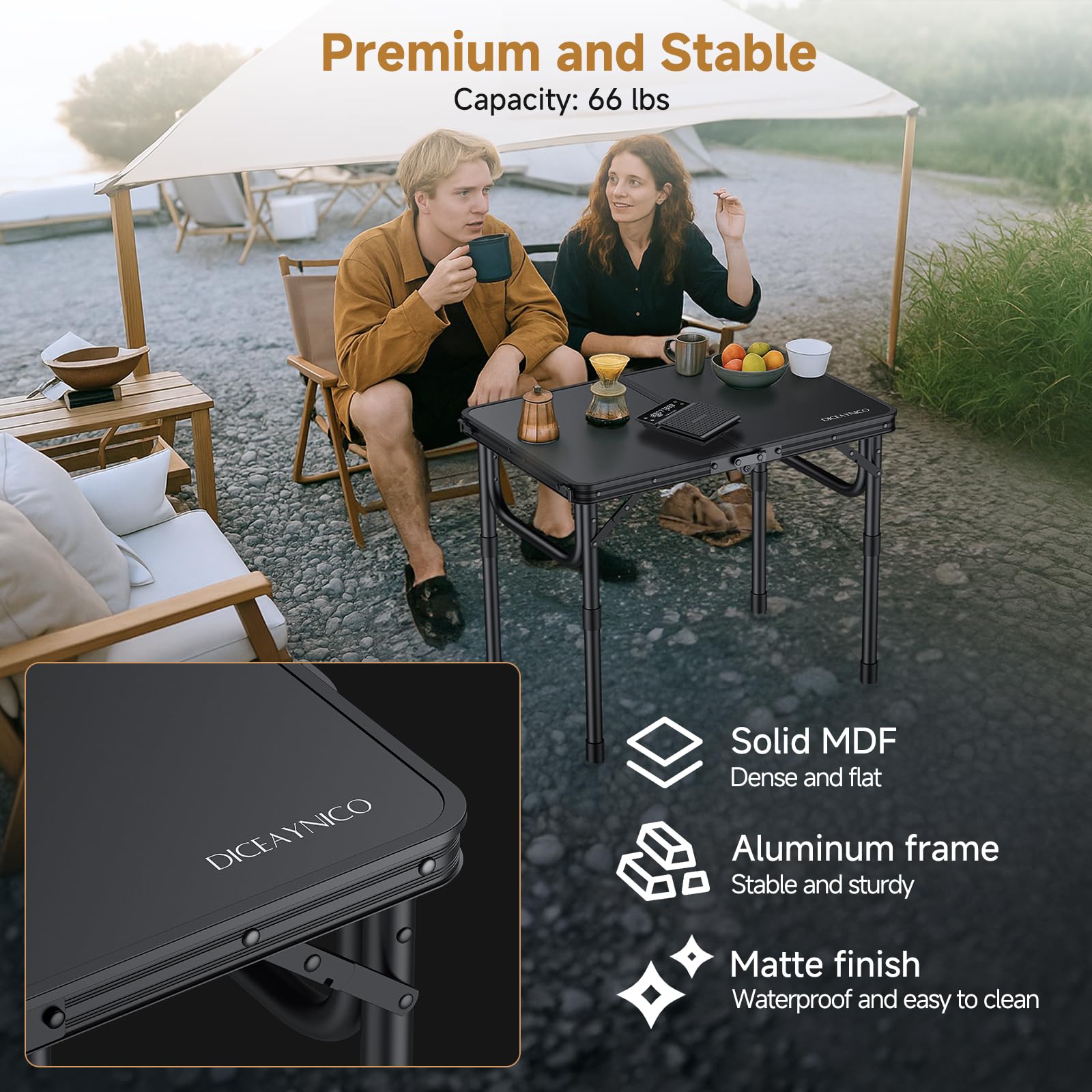 Diceaynico close-up of waterproof black MDF tabletop for easy cleaning benefit