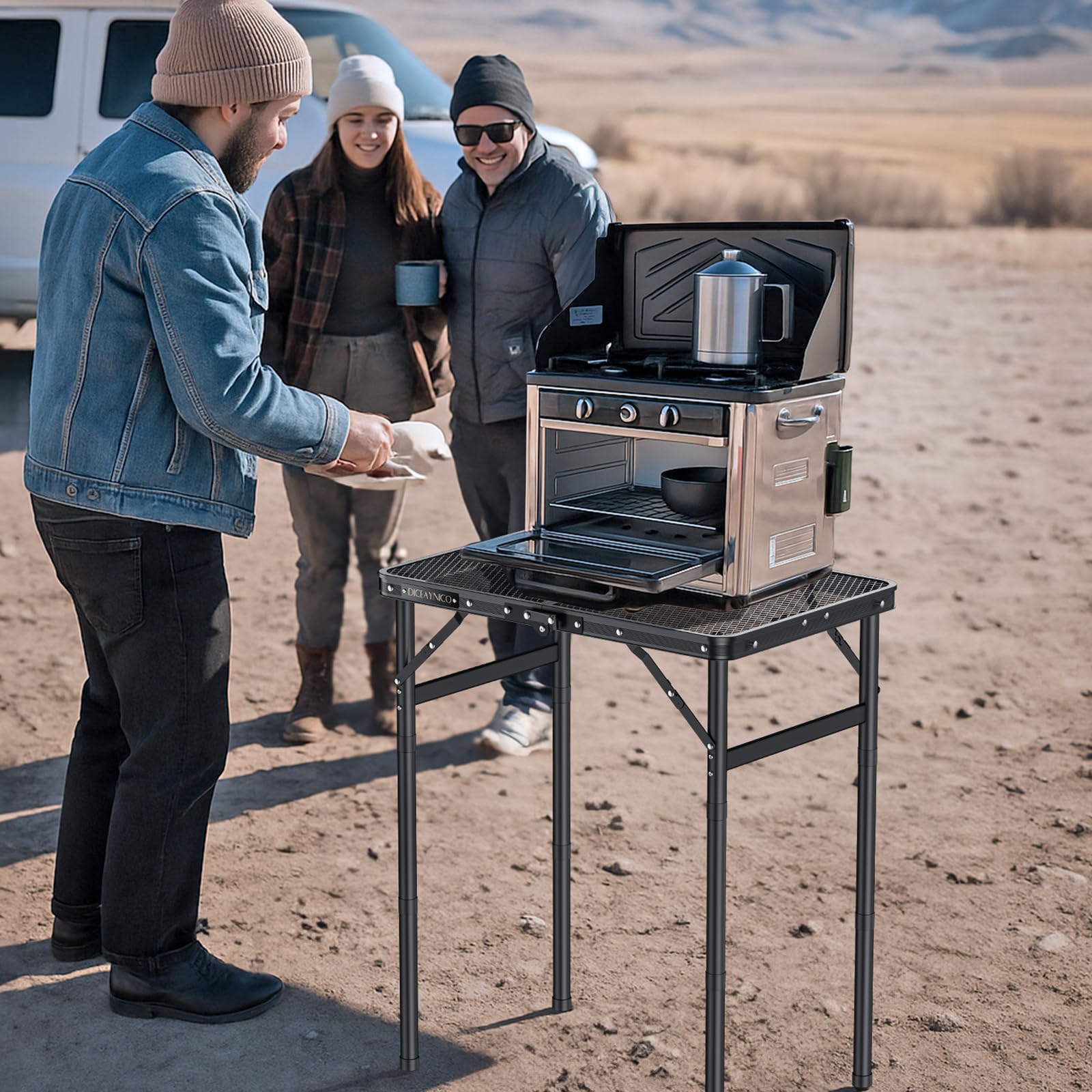Diceaynico camping scene at dusk displaying reliable portable lighting and surface