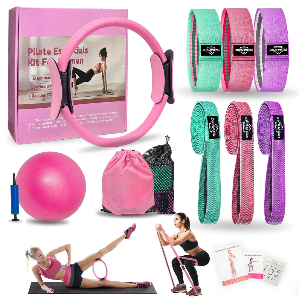 DICYWUDI front packaging showing full Pilates kit, ideal for home workouts
