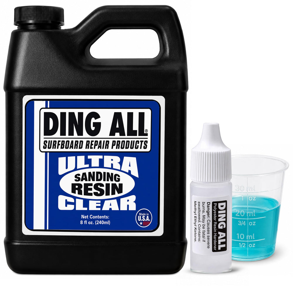 Ding All front label on 8 oz bottle showing product identity and clarity benefit