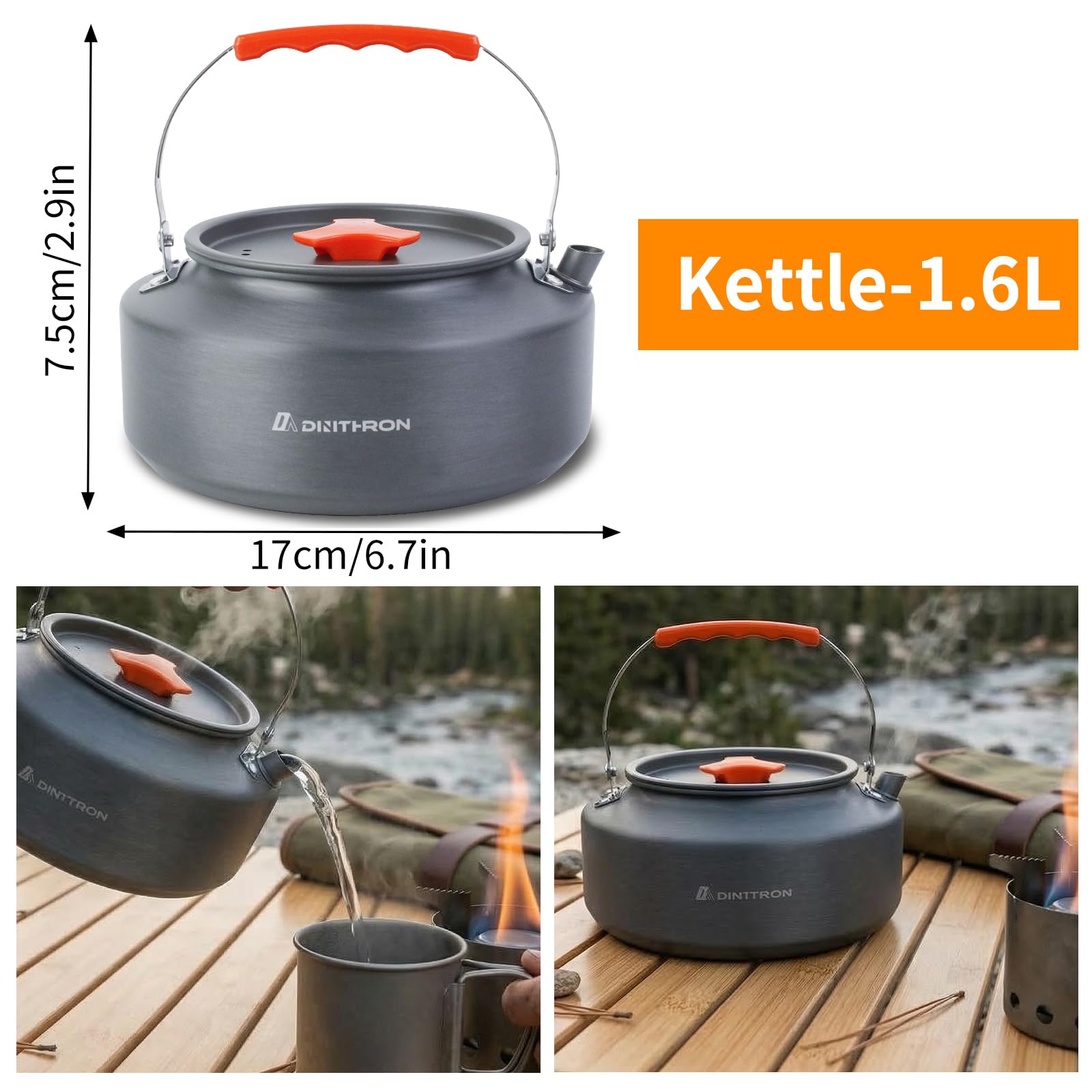 Dinithron cookware nested inside mesh bag highlighting compact storage convenience