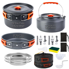 Dinithron front view of nested 18-piece set showing compact packability and quick setup