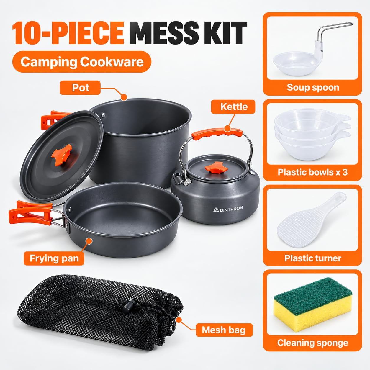 DINITHRON pot and pan upright folding handles detail for safer grip away from heat