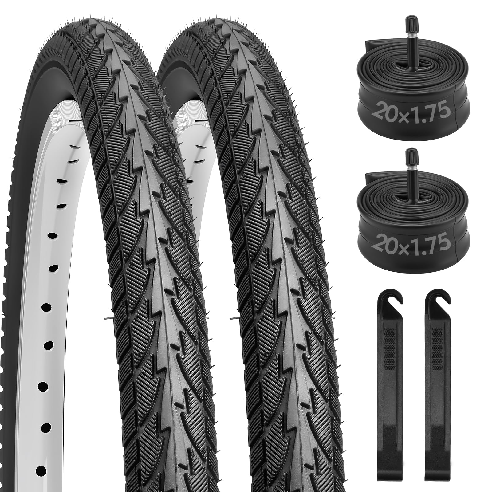 Dioty front packaging showing two 20x1.75 tires and included tubes for quick replacement