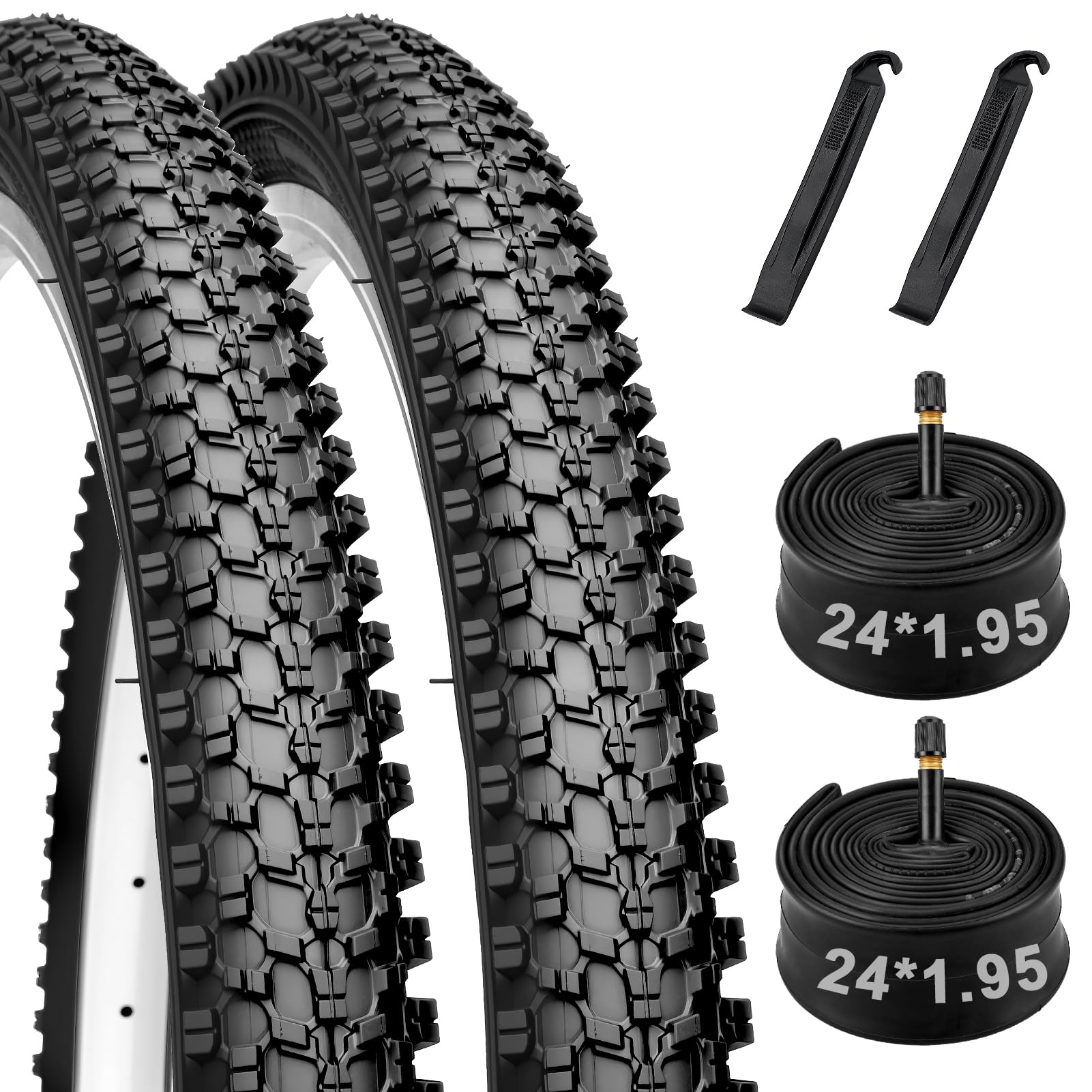 Dioty front view of two 24-inch tire set showing packaging and kit benefits