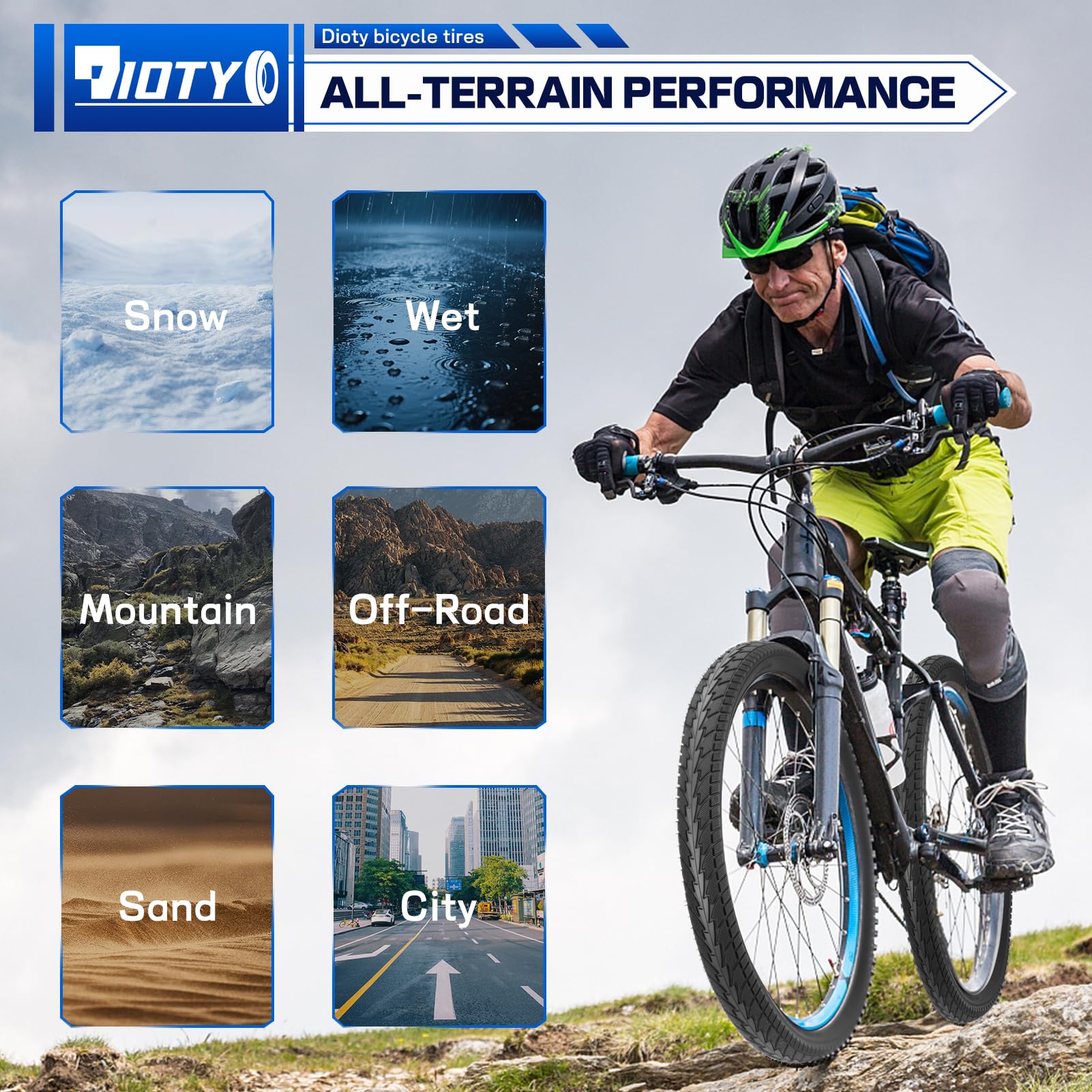 Dioty tire levers and tools arranged to show easy installation and roadside repair benefit