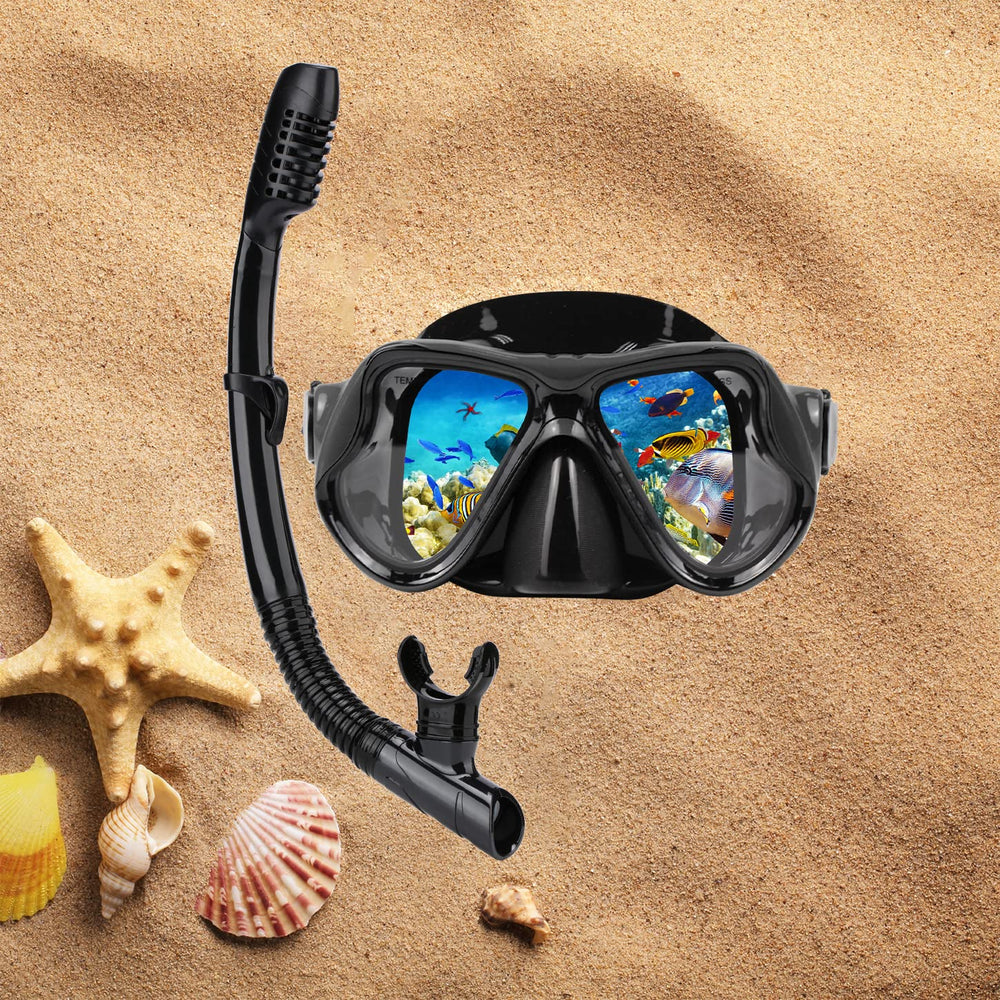 DIPUKI mask in use by an adult snorkeler showing clear view and splash-resistant performance