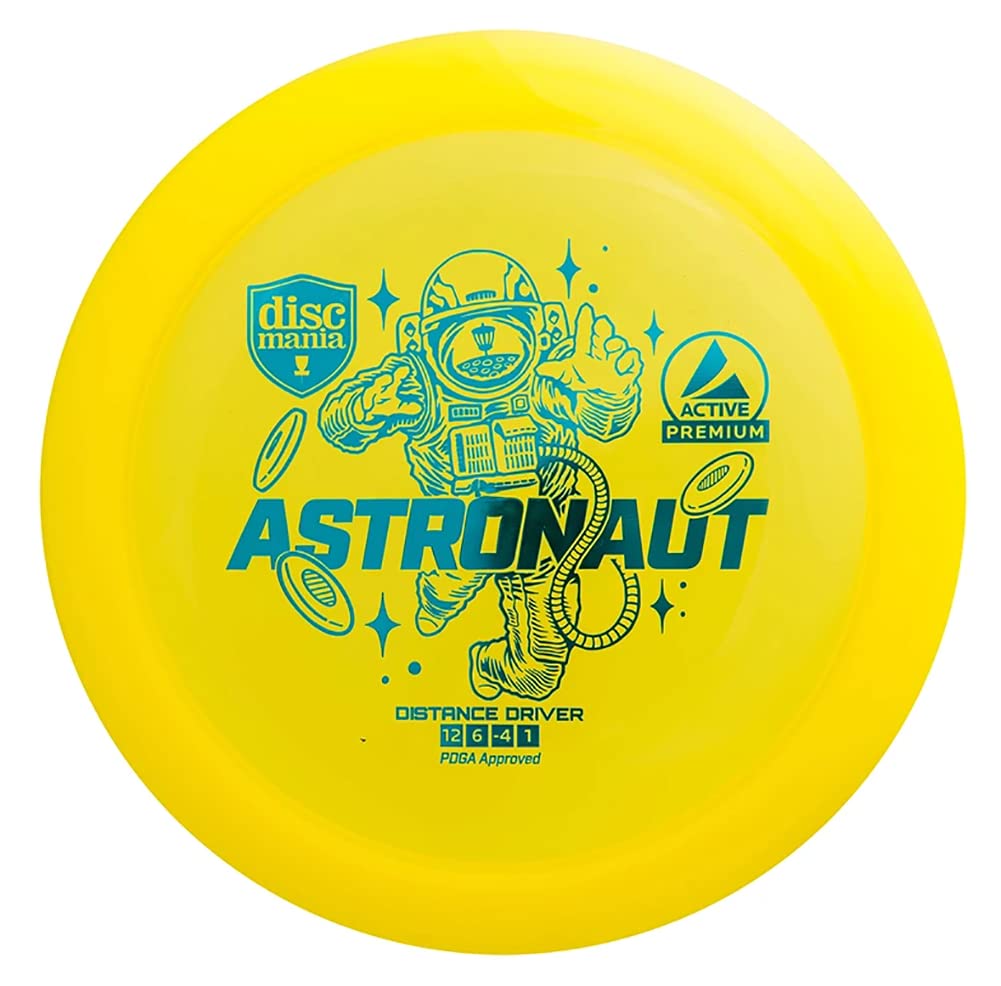Discmania Astronaut front view showing rim profile and premium Active plastic benefit