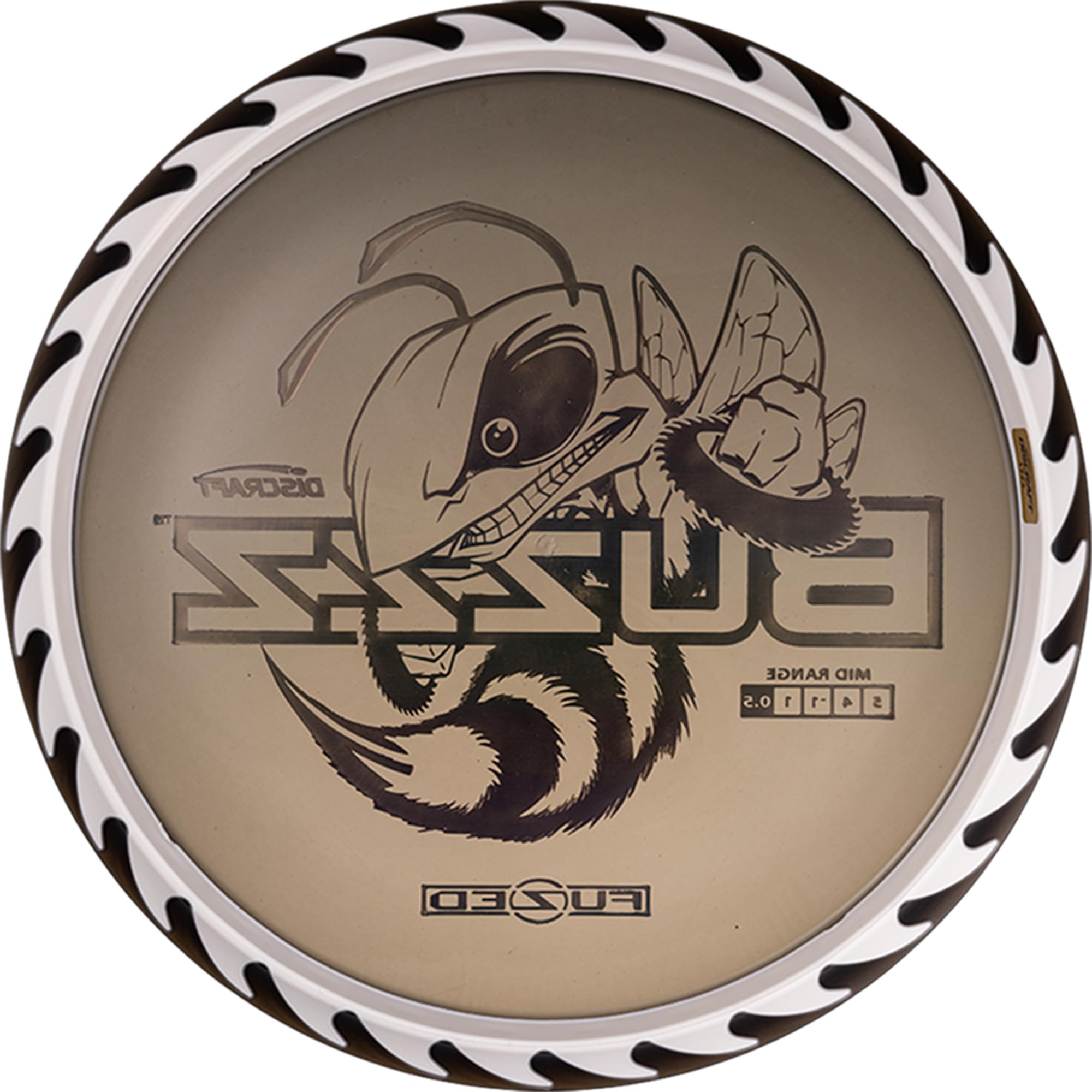 Discraft Fuzed Z Buzzz thrown forehand demonstrating straight-to-fade control