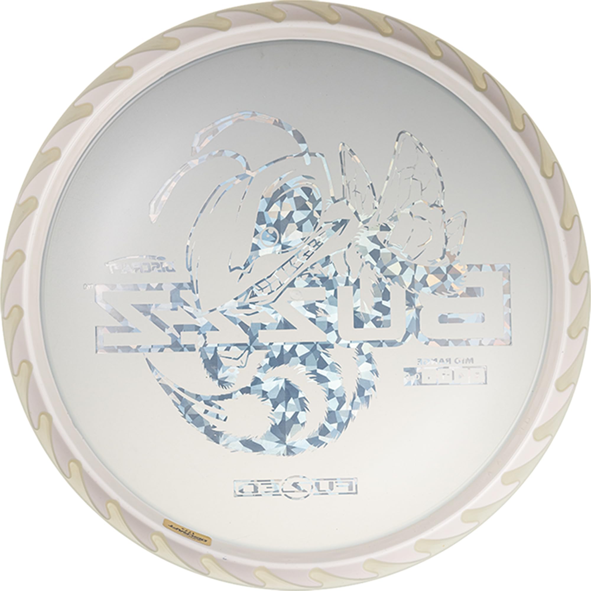 Discraft Fuzed Z Buzzz weight stamp close-up confirming 175–176g competitive weight