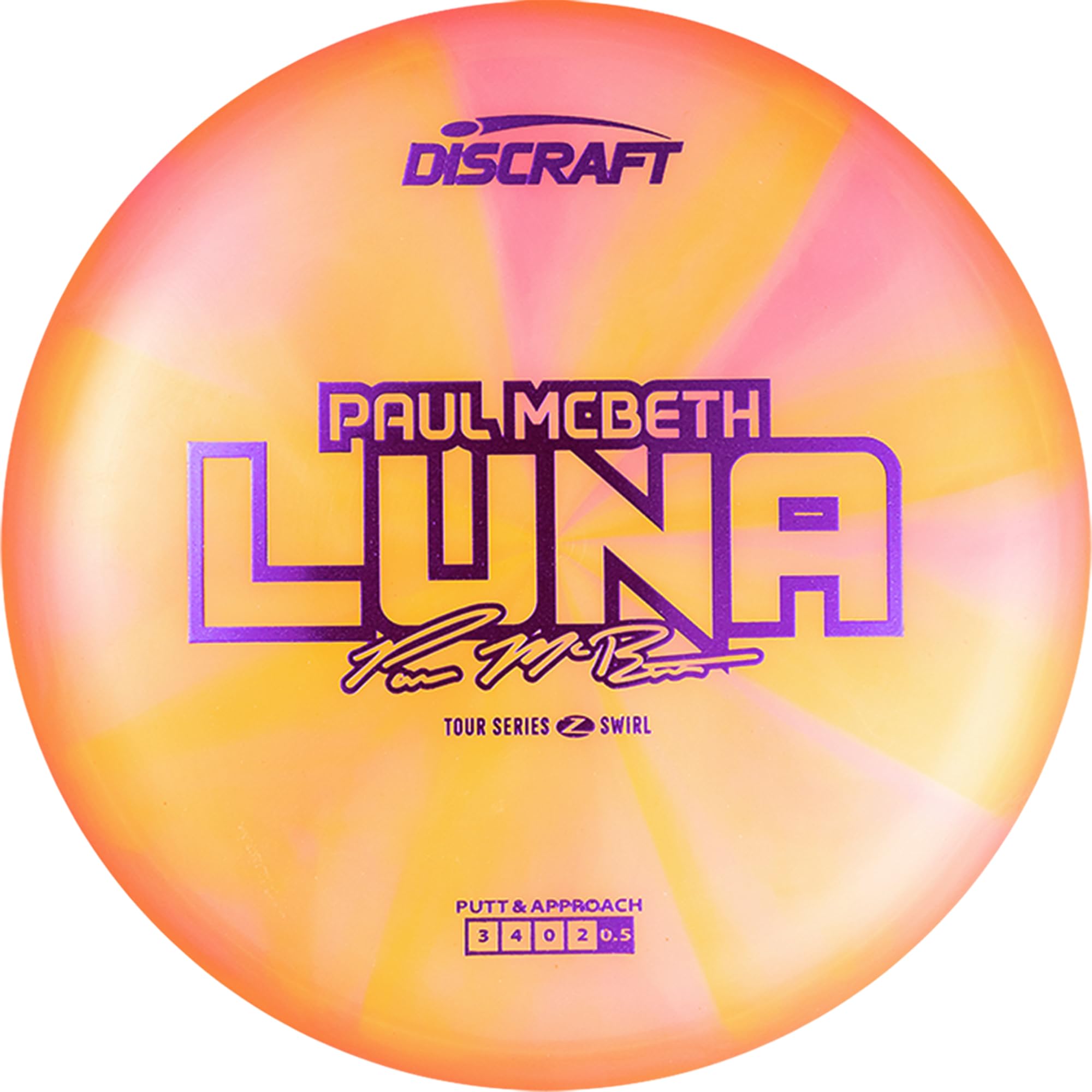 Discraft Luna swirl close-up highlighting Z Swirl texture and improved grip benefit