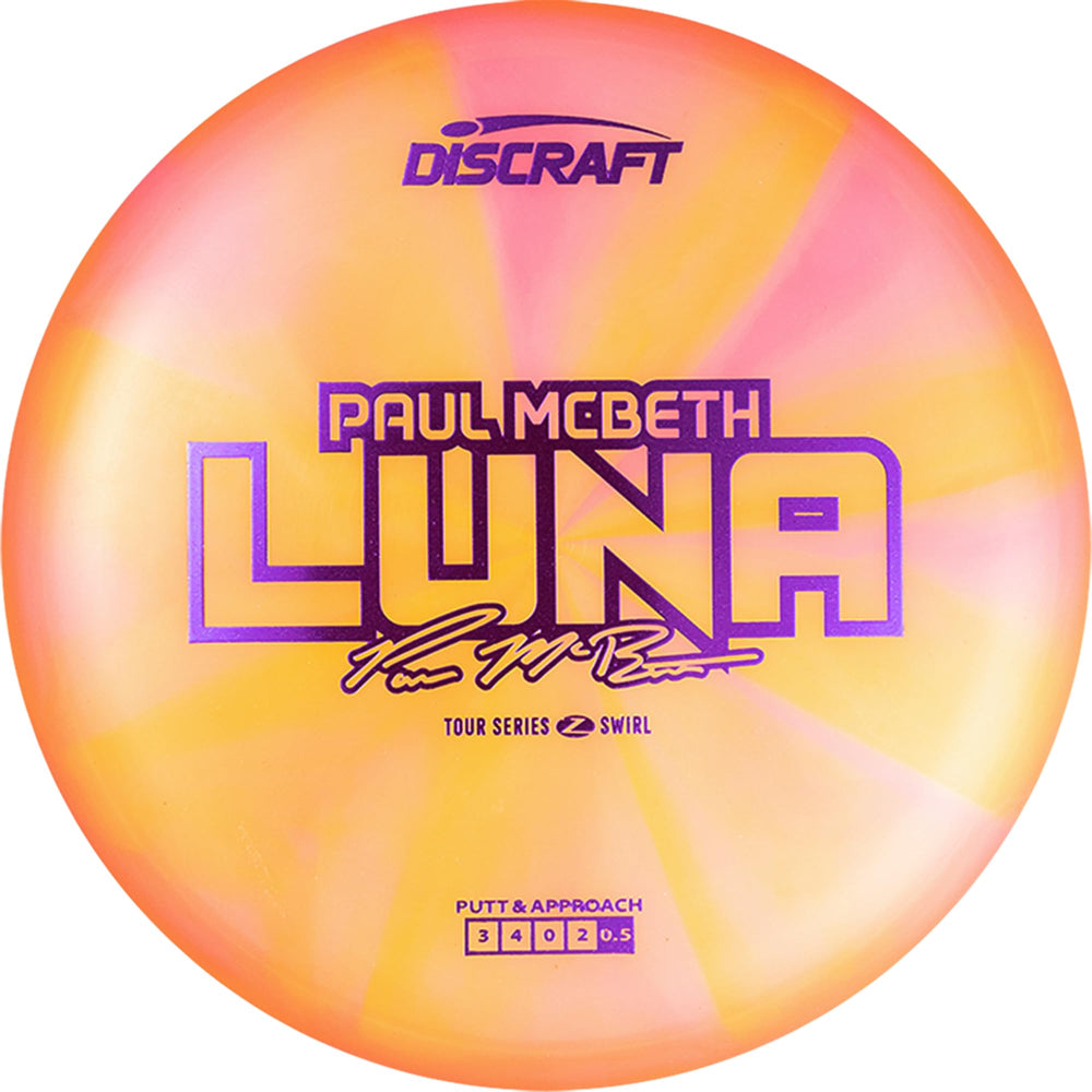 Discraft Luna swirl close-up highlighting Z Swirl texture and improved grip benefit