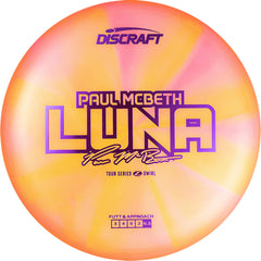 Discraft Luna swirl close-up highlighting Z Swirl texture and improved grip benefit