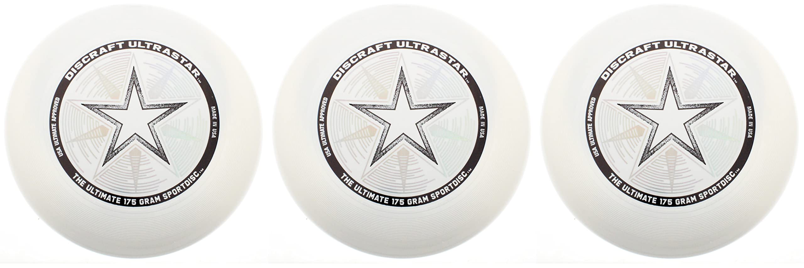 Discraft Ultra-Star front view showing white discs and official logo, reliable performance