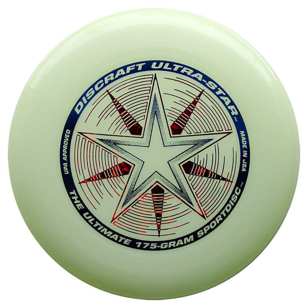 Discraft Ultra-Star glow disc illuminated demonstrating extended low-light usability