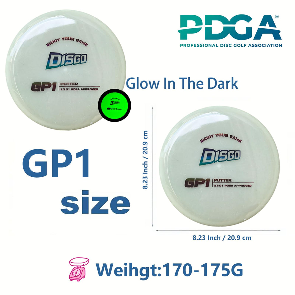Generic DISGO discs in a hand for size comparison, showing comfortable grip and competition weight