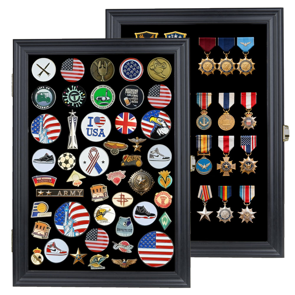 DisplayGifts black felt backdrop providing contrast to pins and enhancing visibility