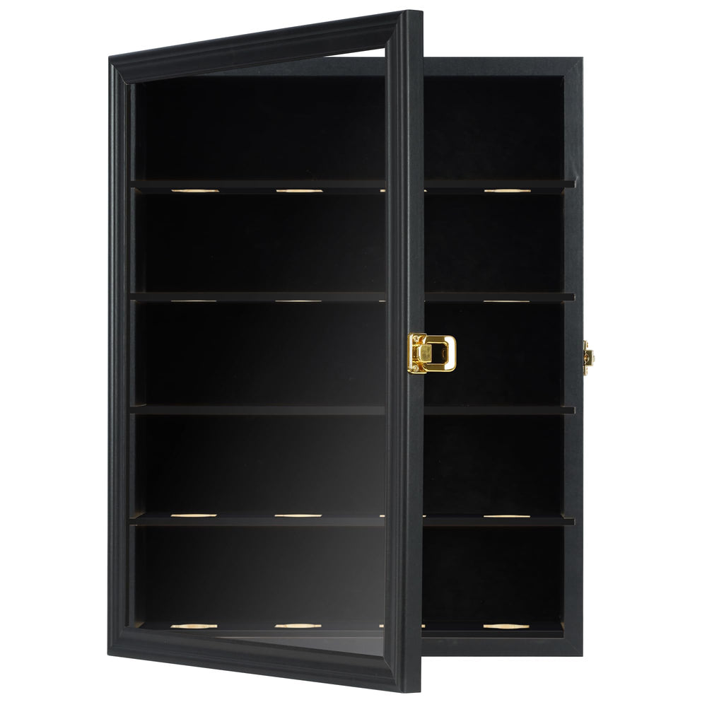 DisplayGifts brass hinges and wall brackets highlighting durable mounting and secure closure