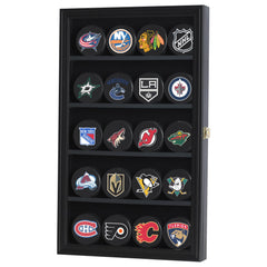 DisplayGifts front view puck cabinet showing organized display and clear protection