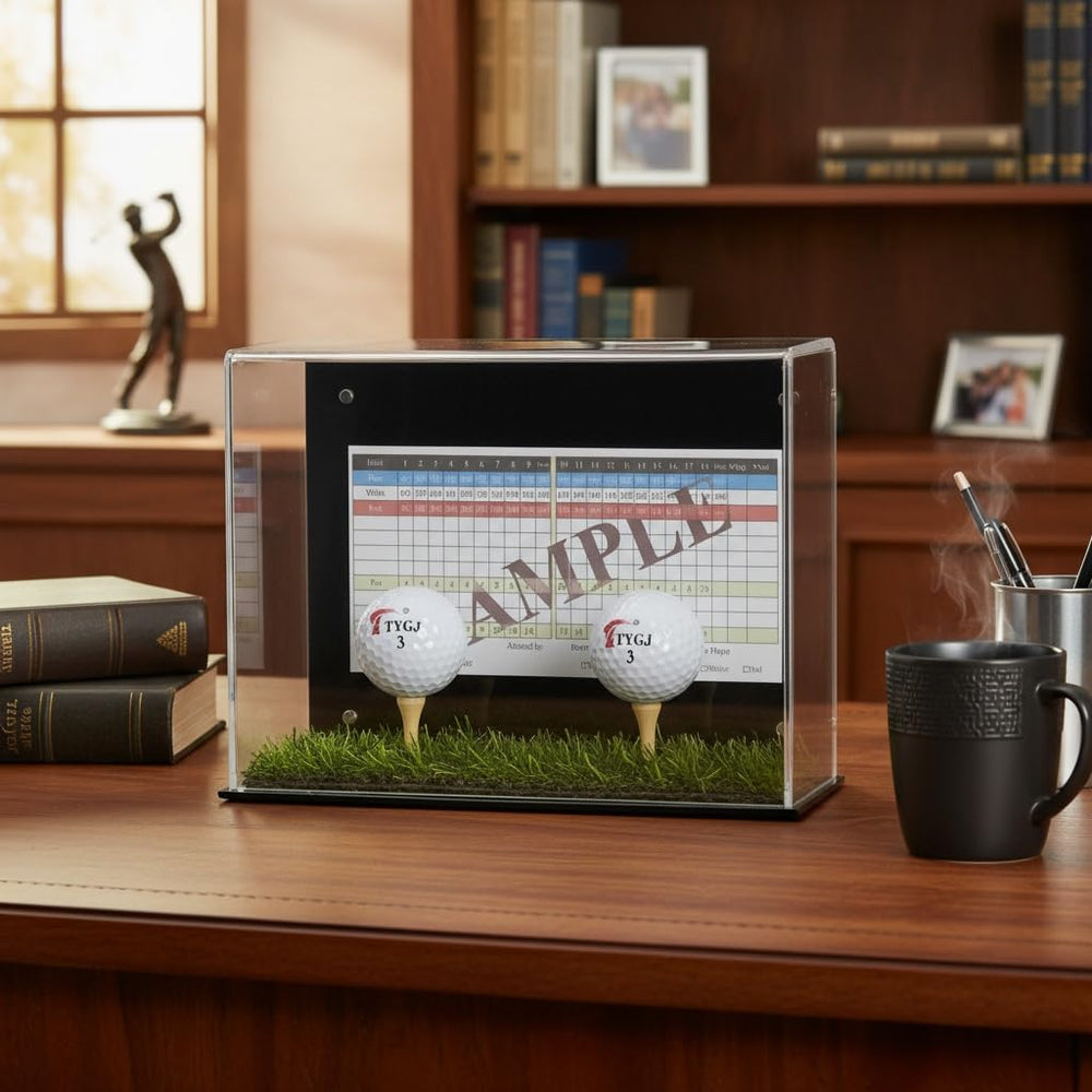 DisplayGifts lifestyle shelf image showing the stand styled among books and awards