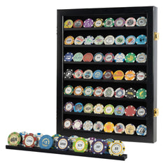 DisplayGifts close-up of shelf groove stabilizing coin bottoms for tidy rows