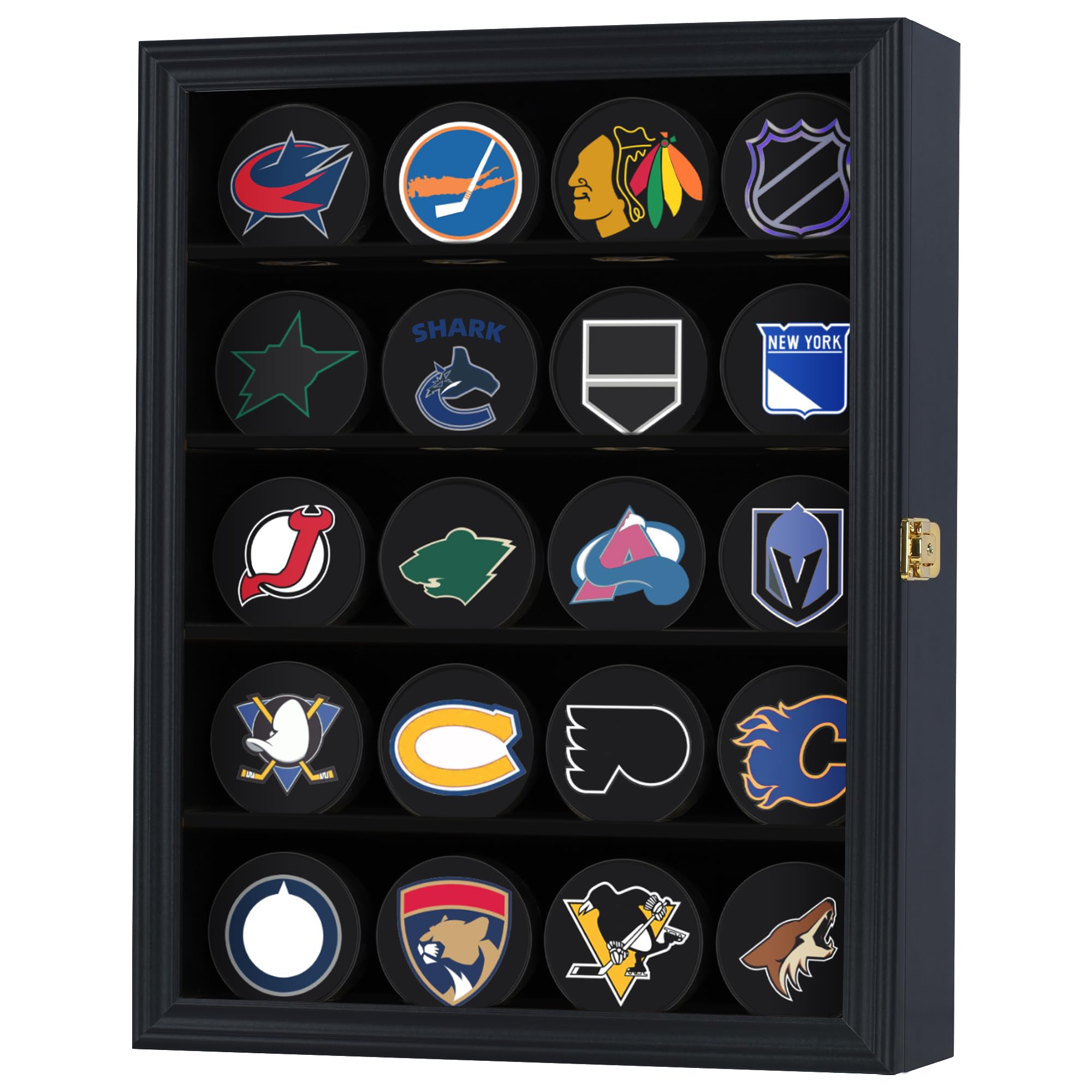 DisplayGifts detailed shelf slot holding a ball securely to prevent rolling and shifting