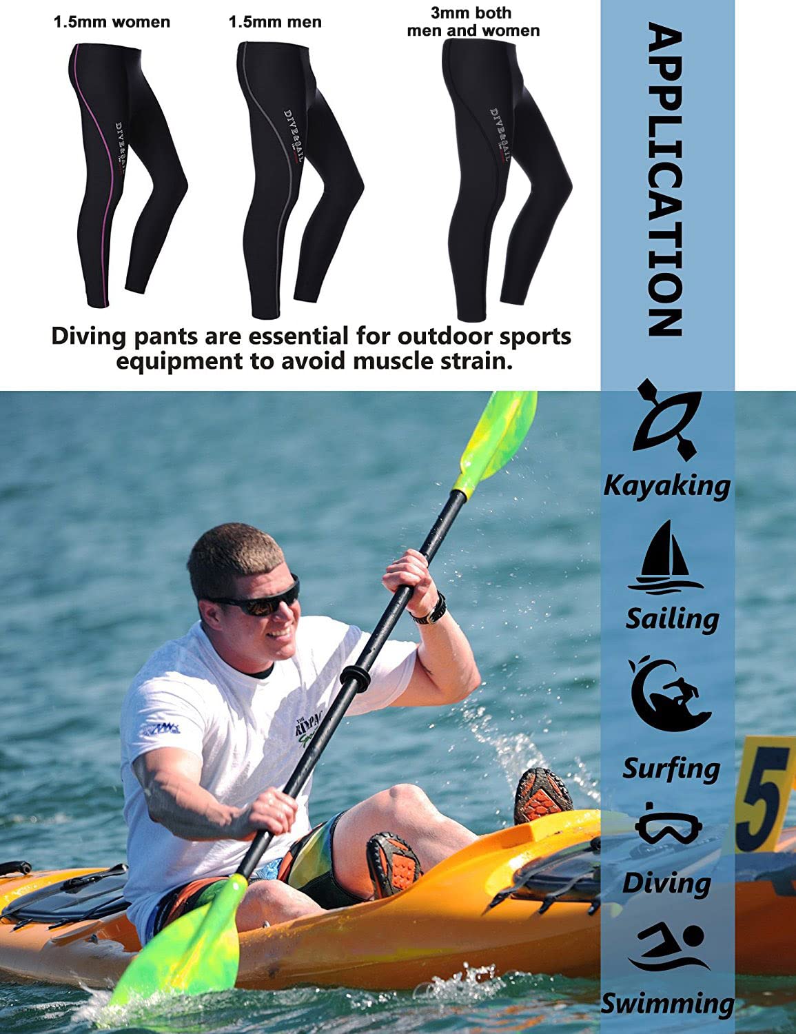 DIVE & SAIL pants next to hand for size scale and easy packing benefit