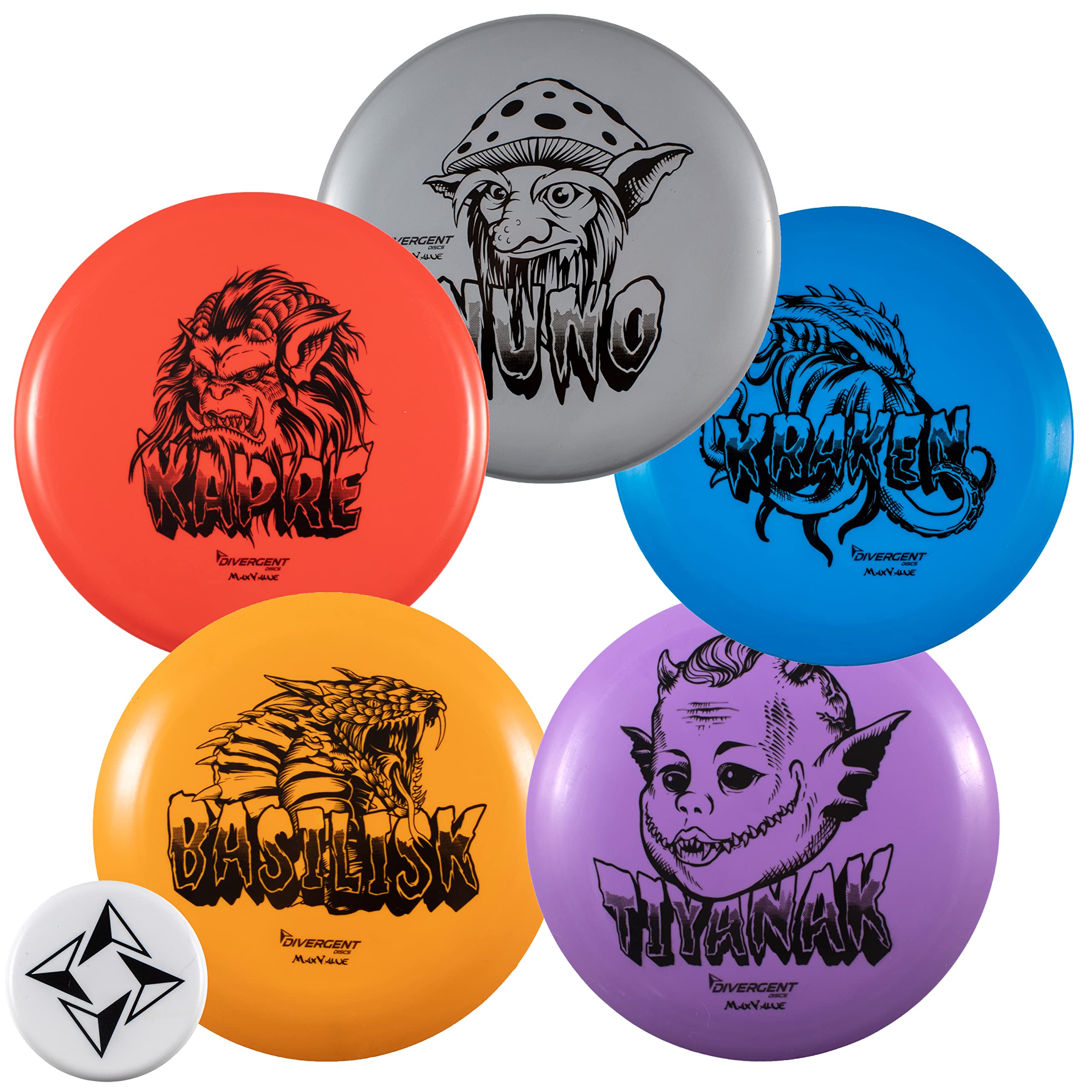 Divergent Discs starter set front view showing five discs and clear product layout for easy selection benefit