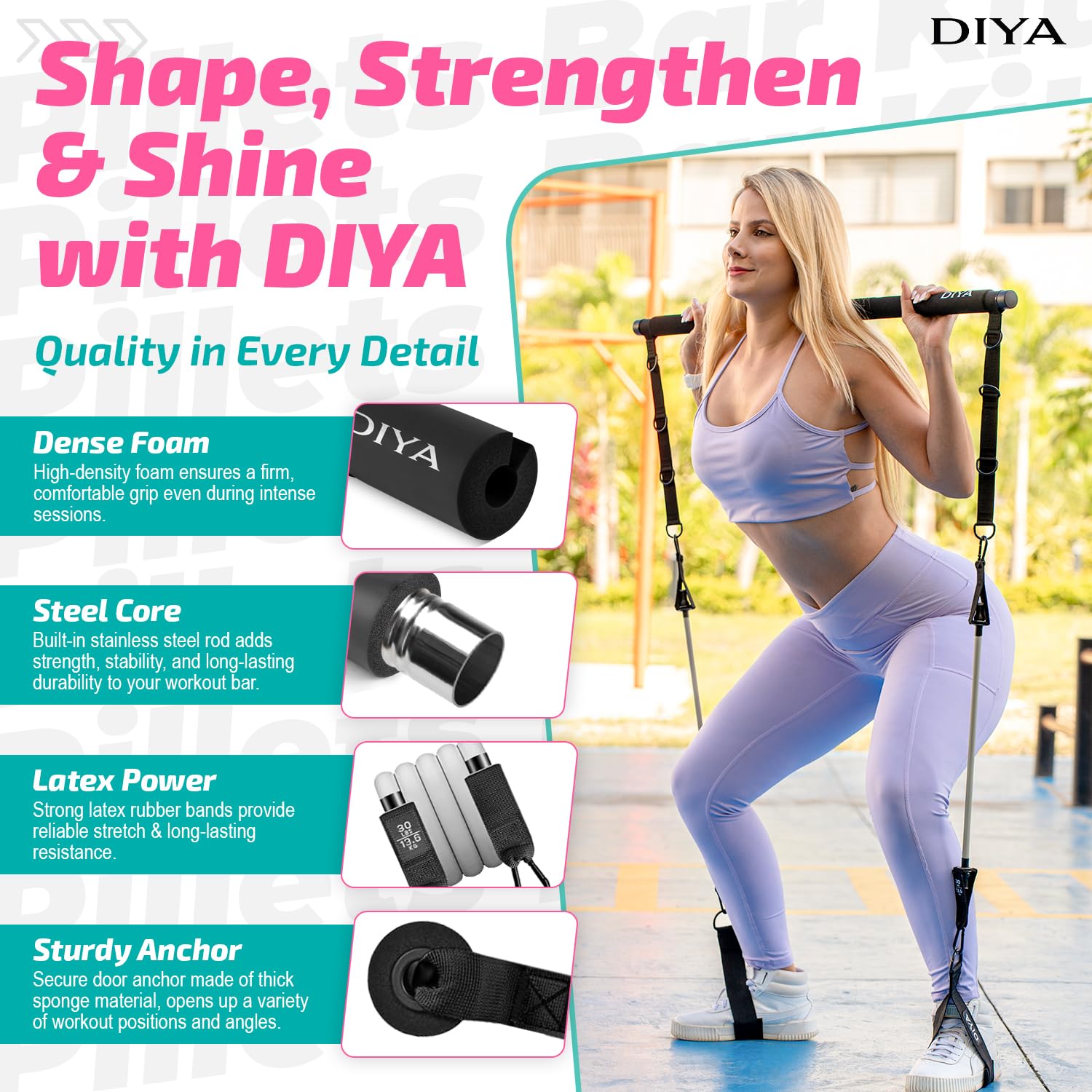 DIYA assembled bar in use performing standing row to train back and arms