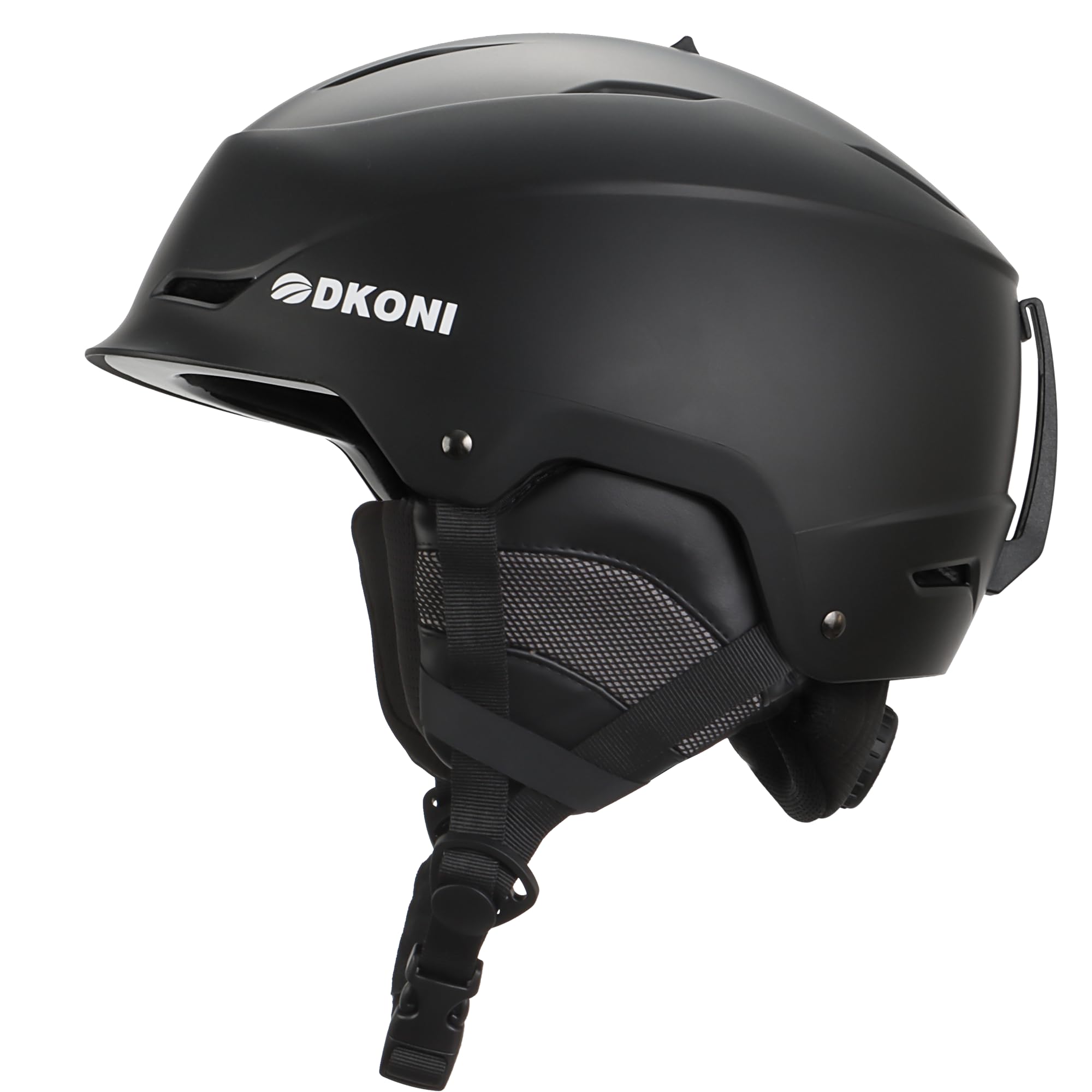 DKONI helmet front view showing sleek shell and secure closure benefit