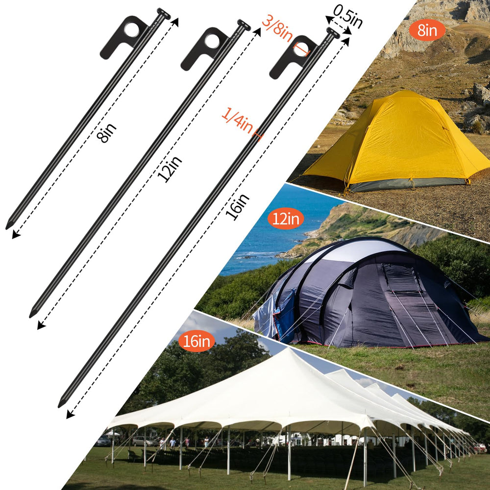 DkOvn close-up of forged S45C steel stakes highlighting durable tips