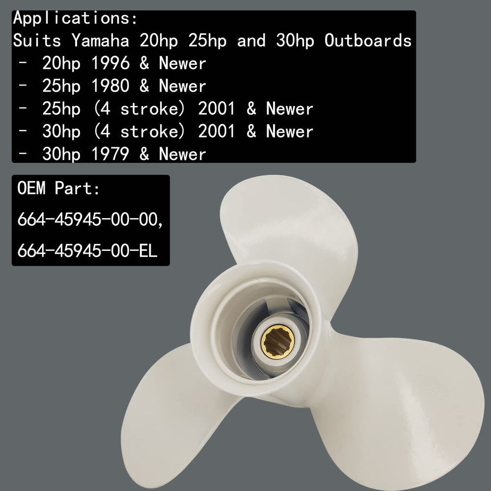 DLNIG propeller next to ruler showing 9 7/8 inch diameter for accurate sizing