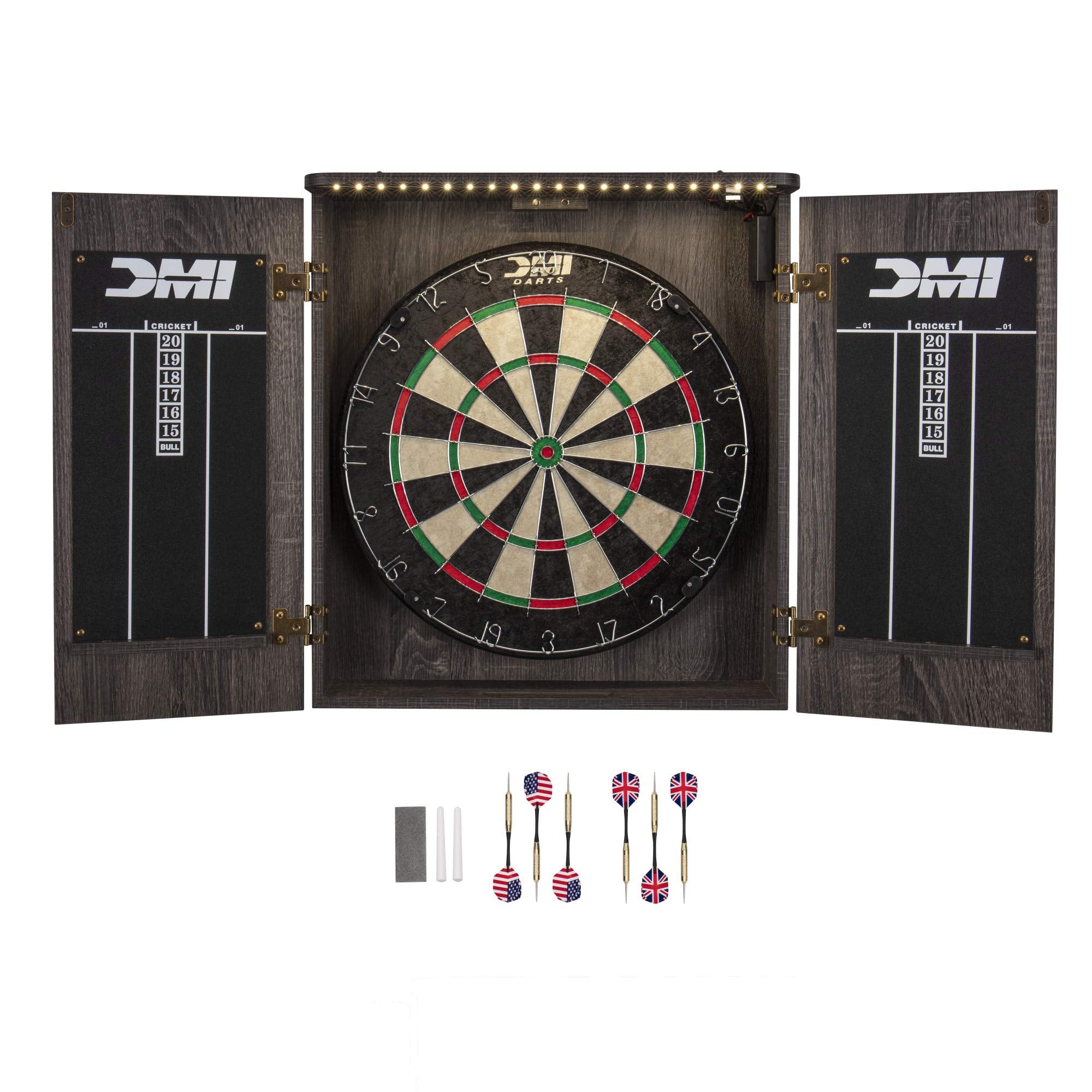 DMI Sports cabinet closed showing clean rustic grey finish and décor-friendly look