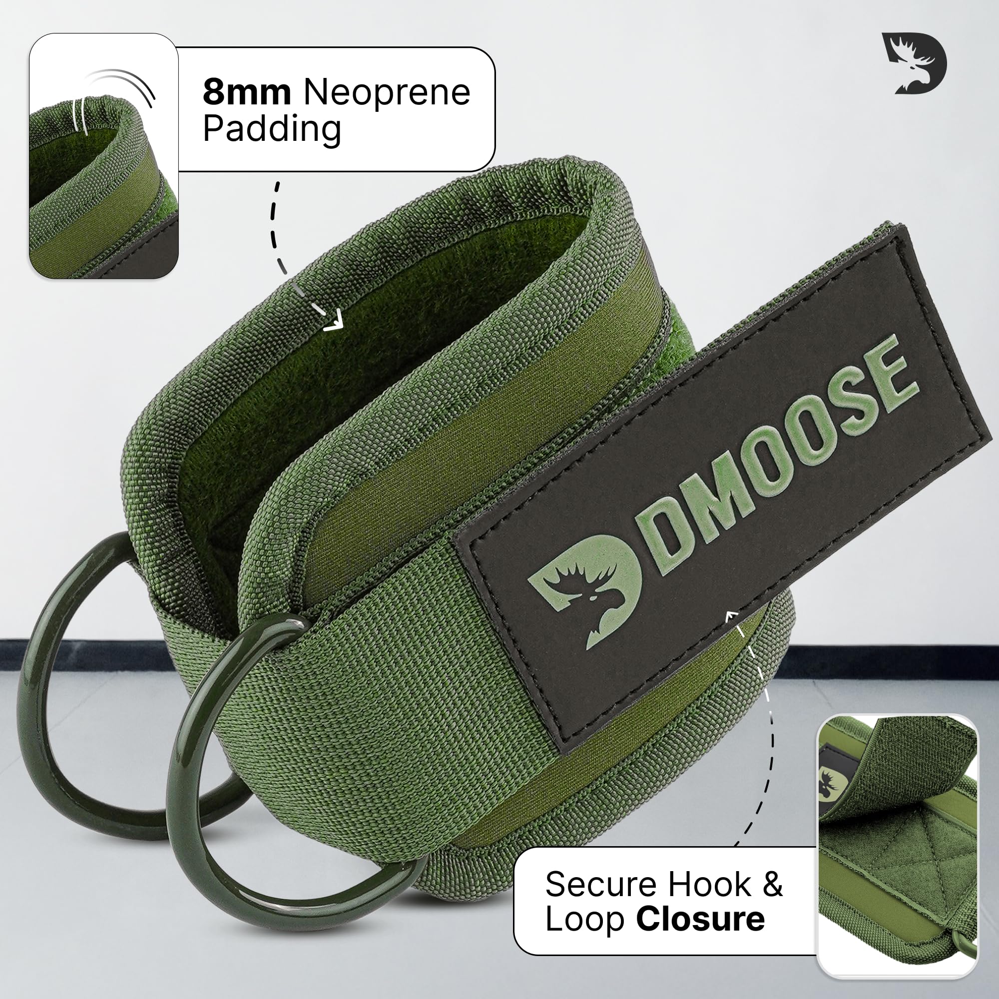 DMoose stainless steel double D-rings close detail for secure cable connection