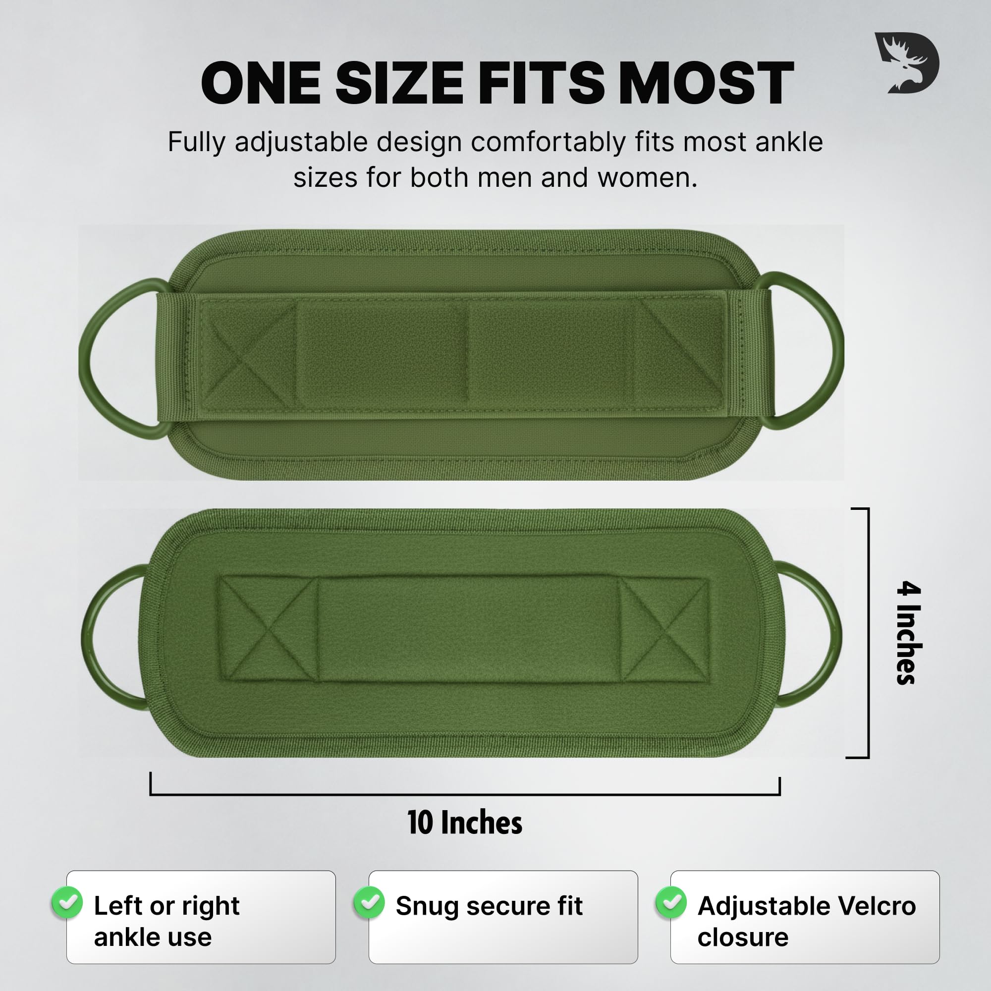 DMoose strap next to ruler for scale showing one-size fit convenience