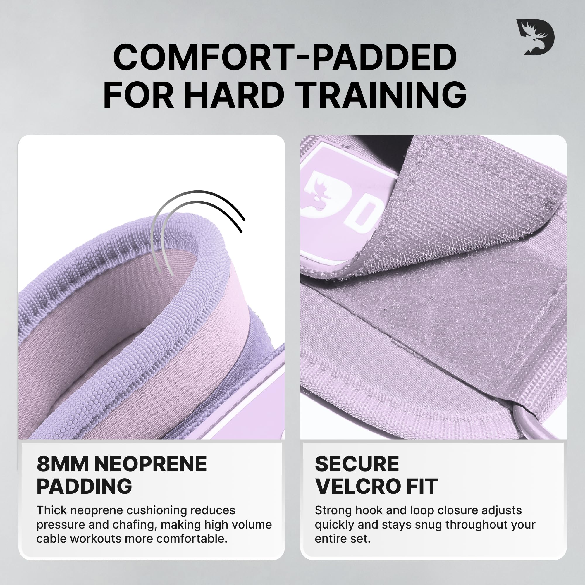 DMoose Fitness strap backside showing military-grade nylon and durability benefit