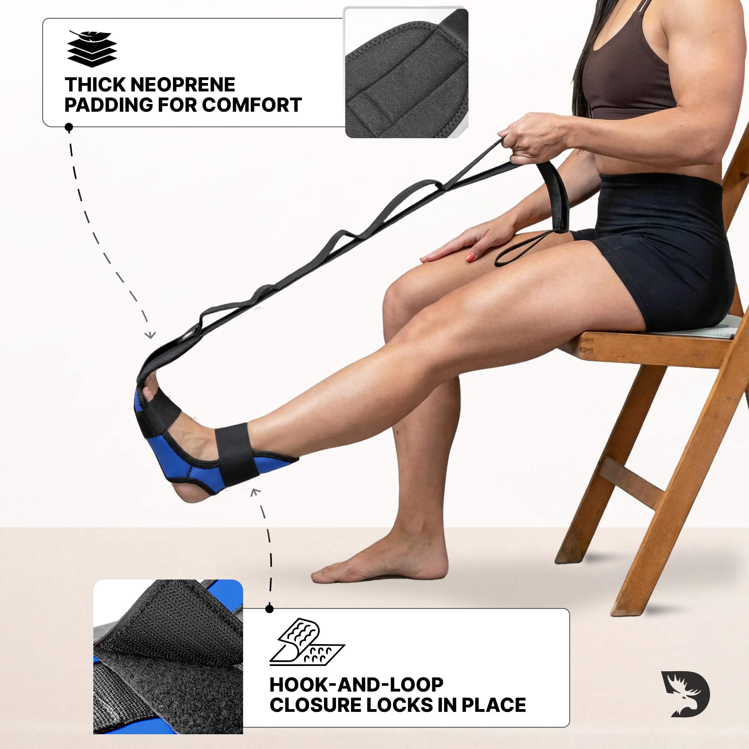 DMoose stretcher next to a hand to show compact size and travel-friendly convenience