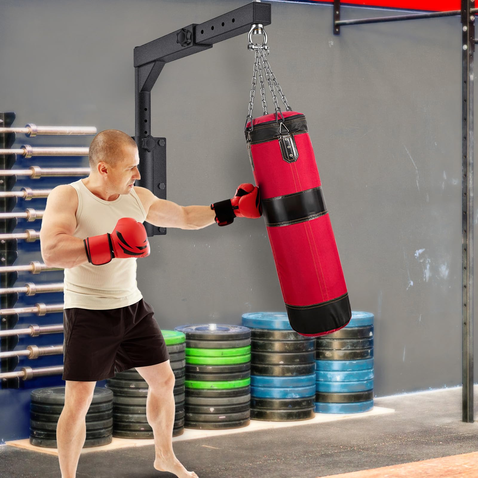 Dolibest lifestyle shot with athlete using hanging bag showing durable training support