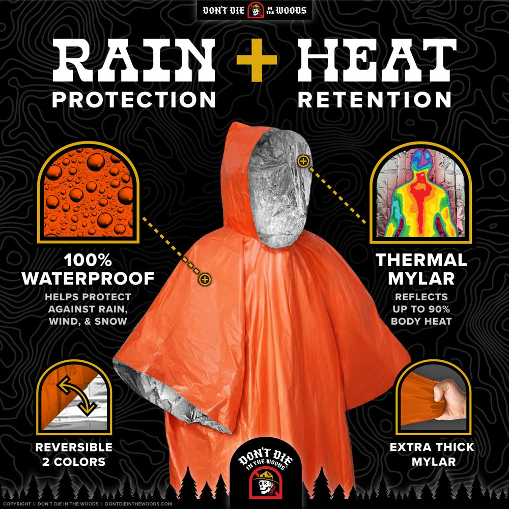 Don’t Die in The Woods unfolded poncho flat to show texture and roomy coverage benefit