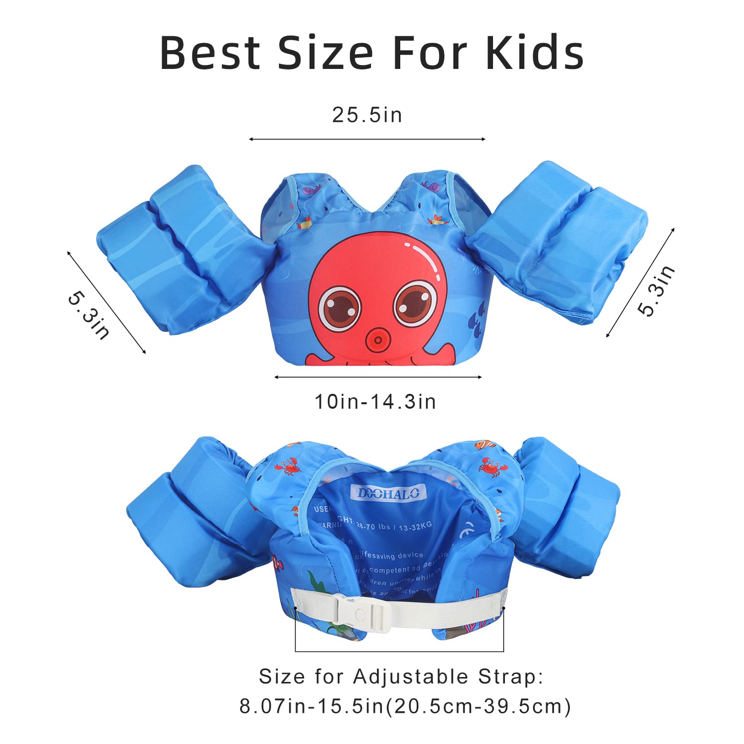 DOOHALO close-up of shoulder and arm padding, providing comfortable buoyancy support