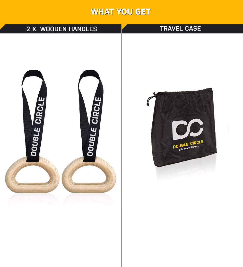 Double Circle carry bag and contents showing portable storage for workouts at home or on-the-go