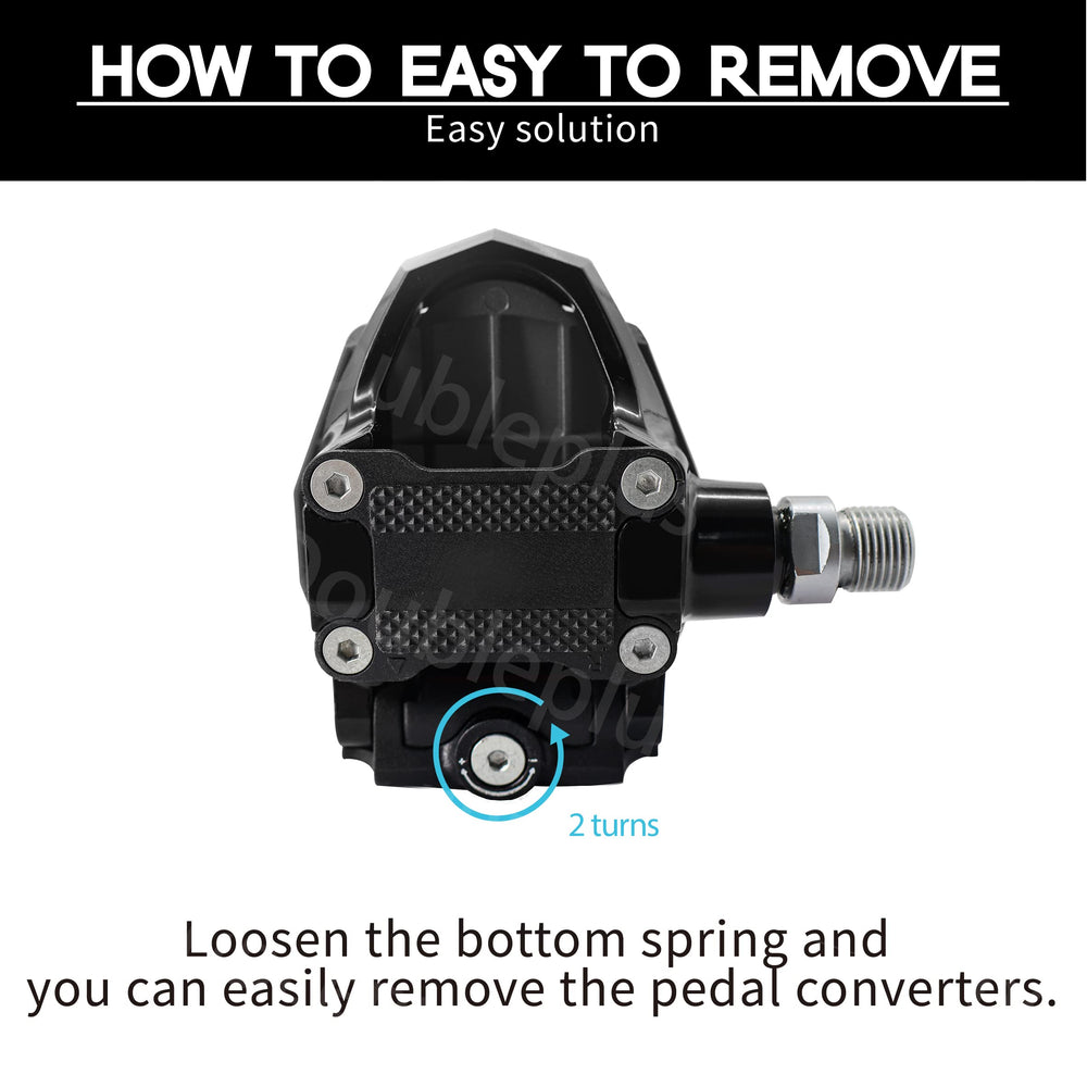 DoublePlus adapter snapping onto Look Delta pedal for quick tool-free setup