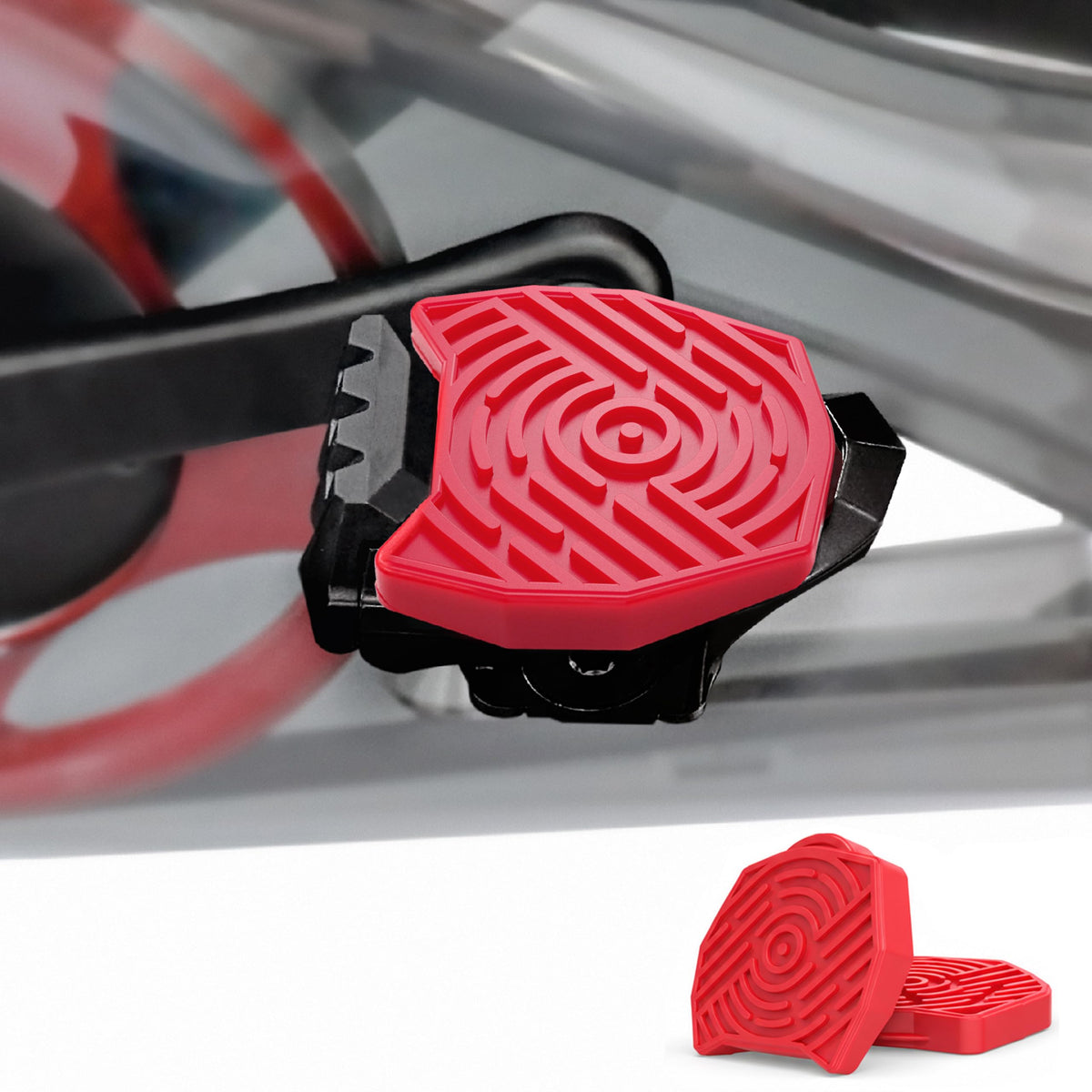 DoublePlus front view pedal adapter showing fit and easy snap-on benefit