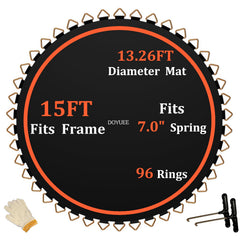 DOYUEE full trampoline mat front view showing complete 15ft surface and rings for a reliable replacement
