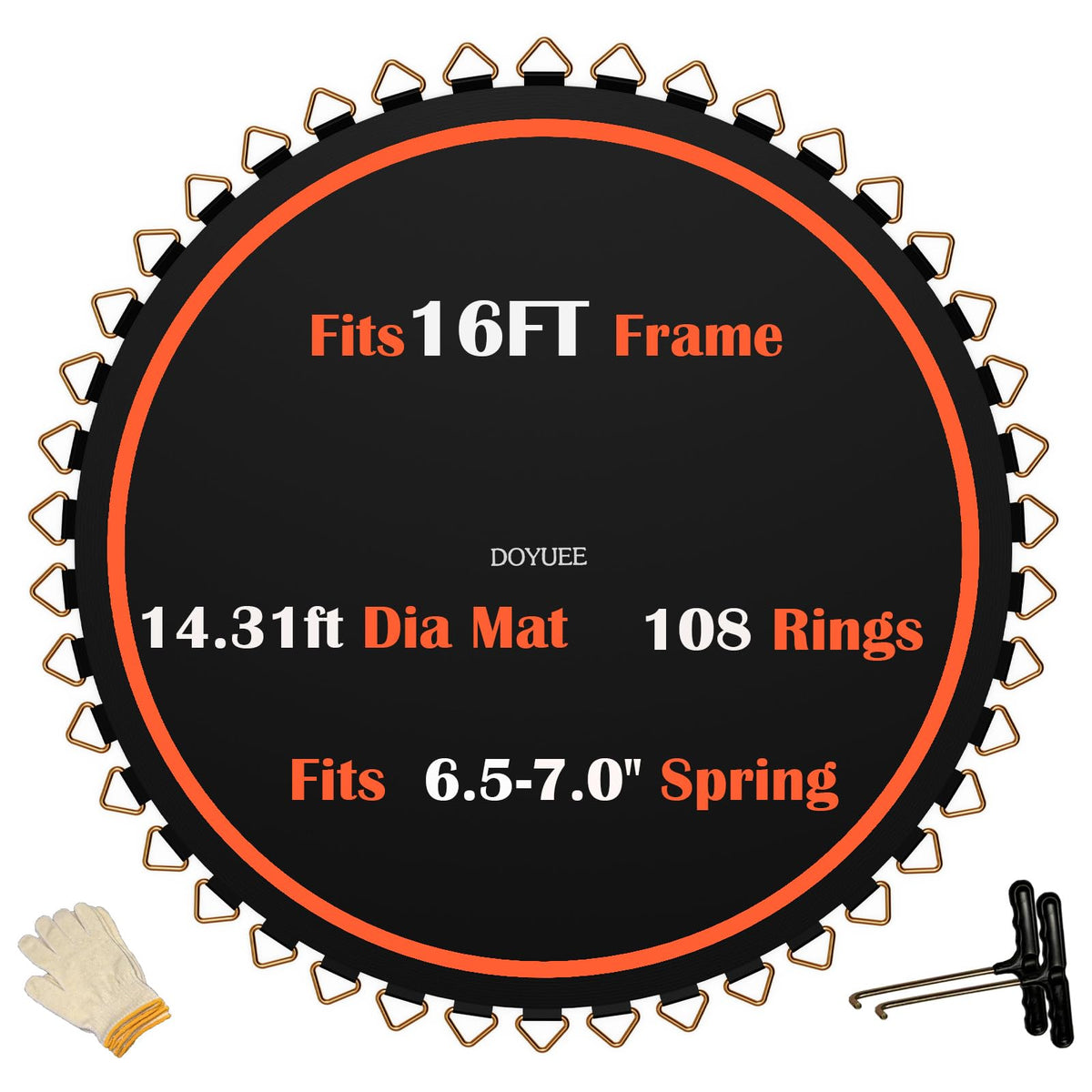 Doyuee front view of 16ft replacement mat showing packaging and fit benefits