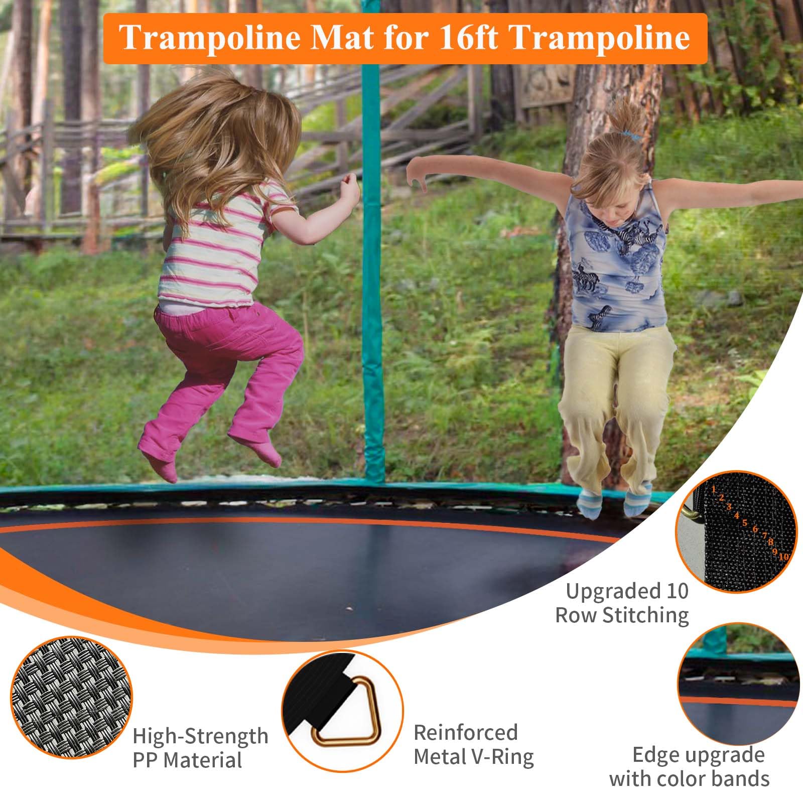 Doyuee trampoline mat installed on a 16ft frame demonstrating restored bounce