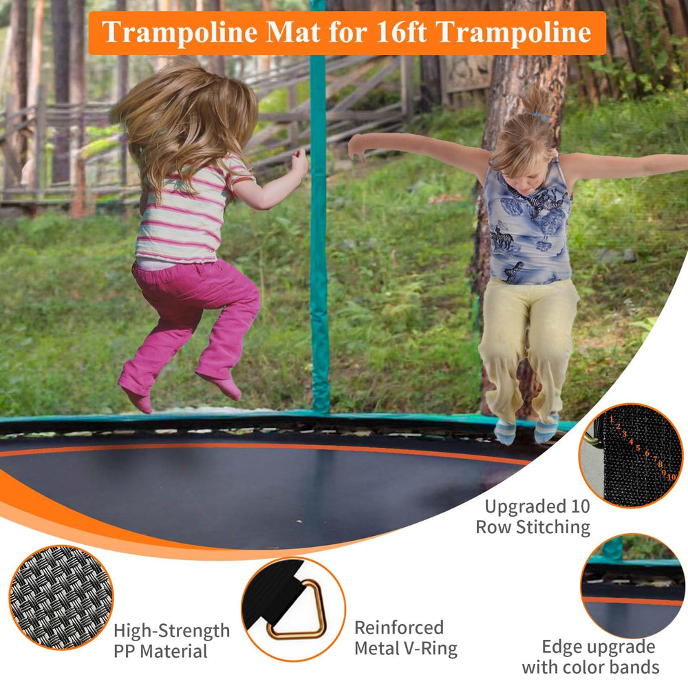 Doyuee trampoline mat installed on a 16ft frame demonstrating restored bounce