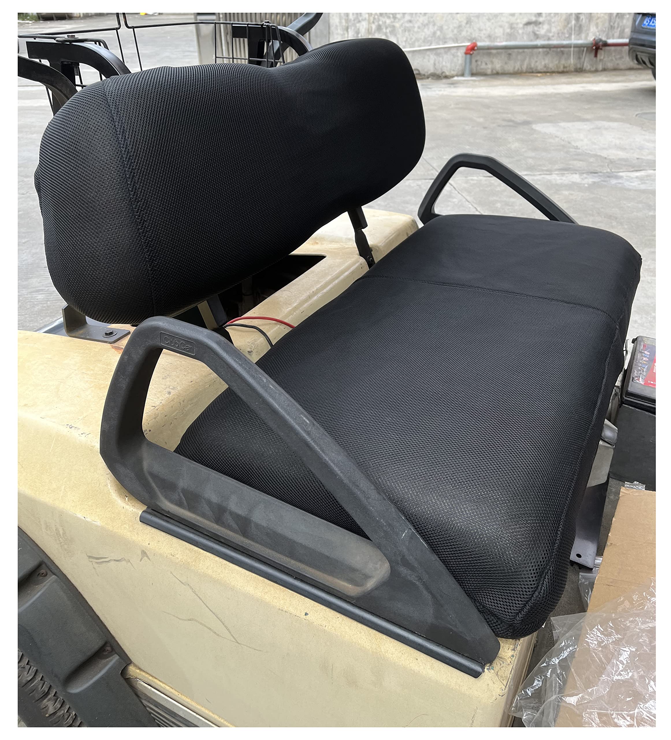 Dr.Acces fitted on an EZGO TXT bench demonstrating tailored fit and protection