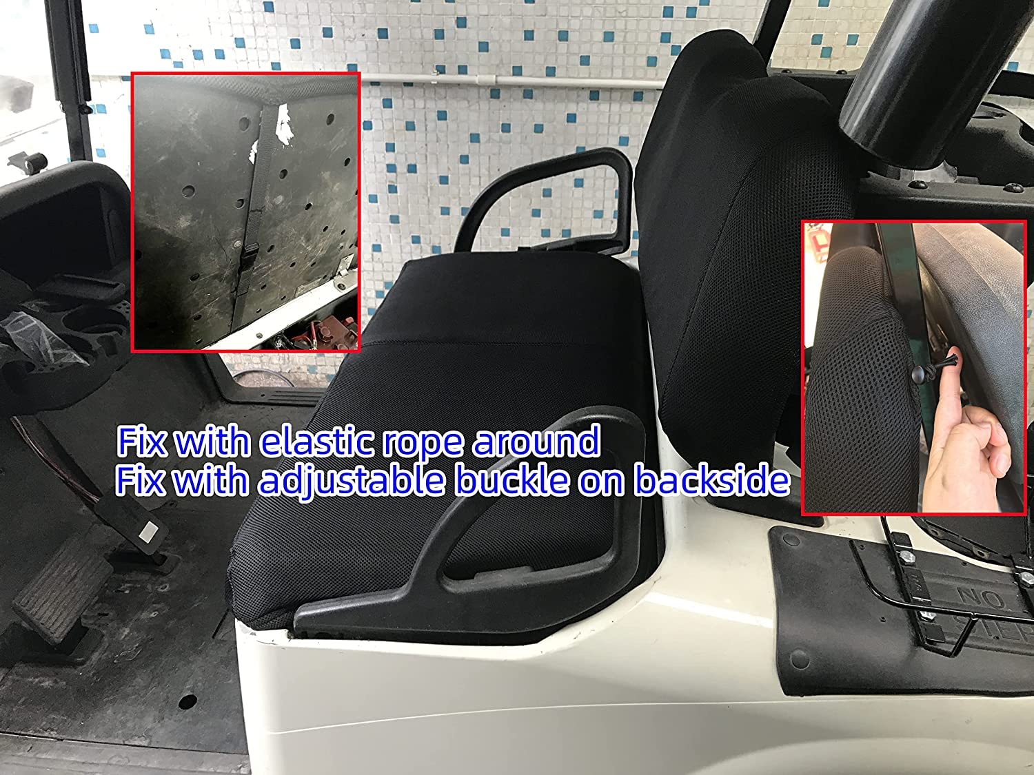 Dr.Acces bench seat cover next to ruler illustrating size and scale accuracy