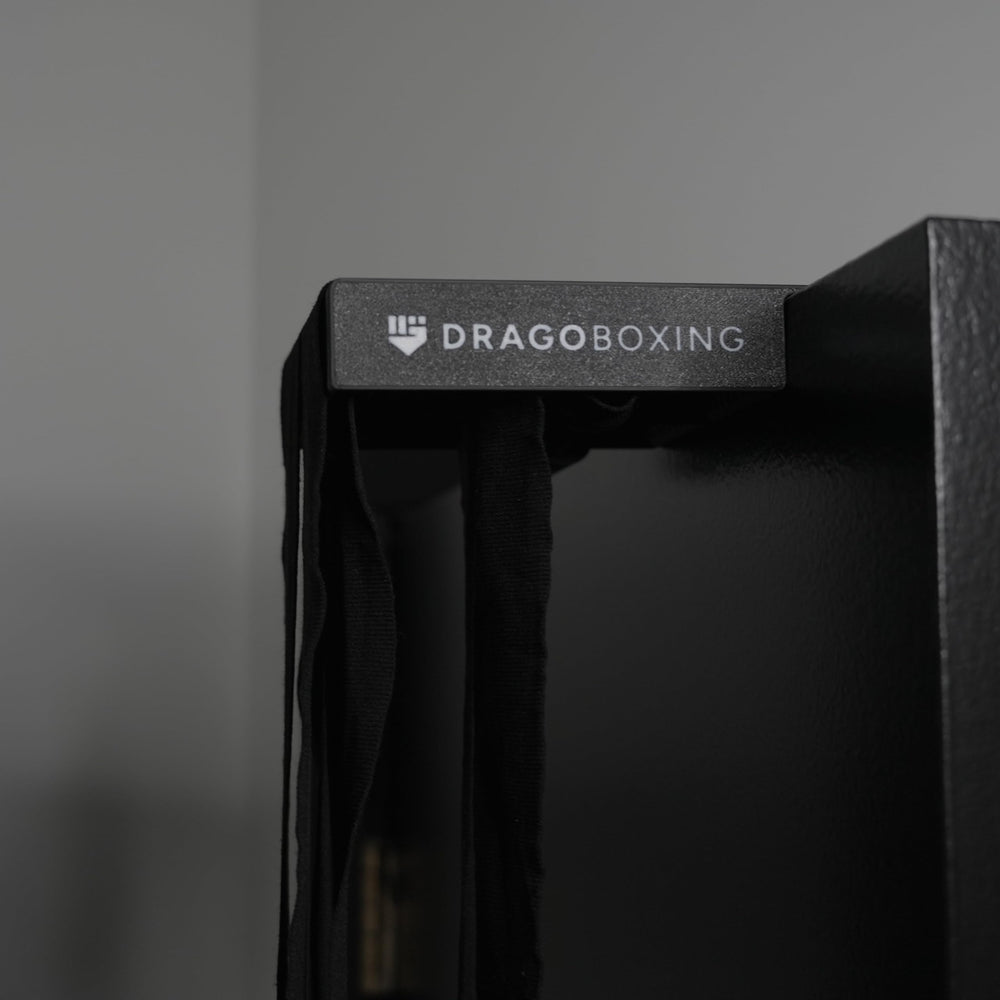 Drago Boxing hanger over interior door with wraps drying flat for reduced shrinkage and better airflow